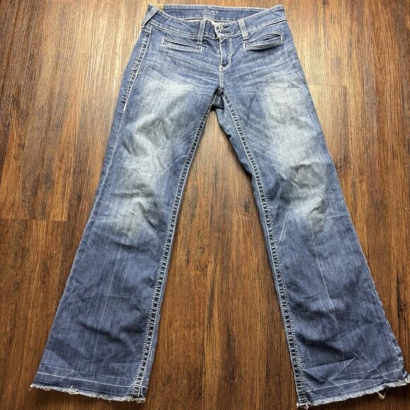 Ariat Trouser Bootcut Jeans Distressed Medium Wash Raw Hem Women’s Size 30r - Picture 1 of 12